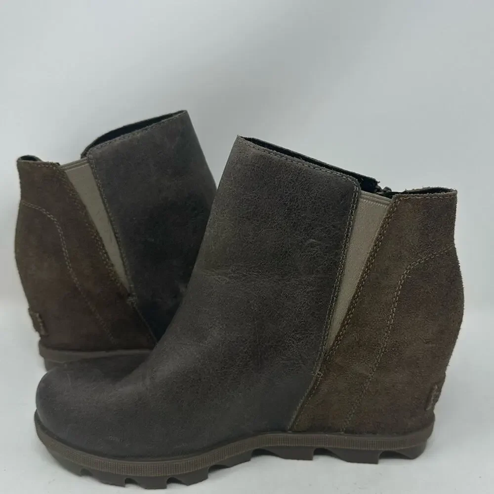 SOREL Joan Of Arctic Wedge ll Zip Leather Boots Brown Size 7 Winter Booties